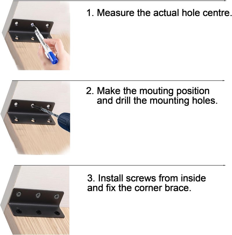 Redunest L Bracket, Heavy Duty Corner Brace, 10 Pack 3.2" Metal Shelf Bracket Angle Bracket for Shelves, Black Metal Braces for Wood, 80mm Overall Length - Image 4